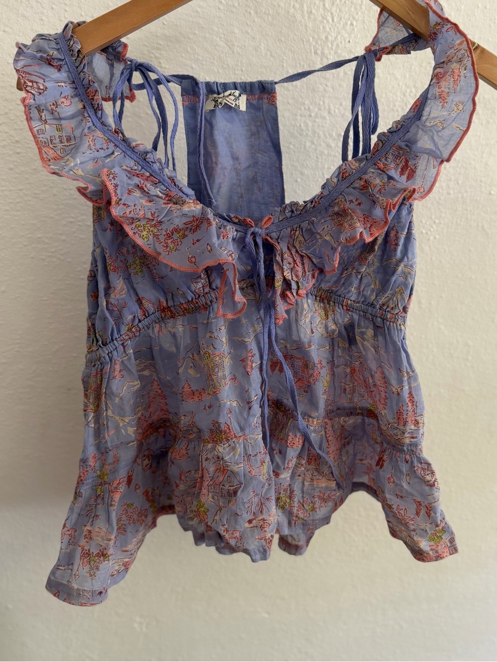 Free People Intimately Tangled Lights Pajama Set XS Blue Floral Ruffle Boho. - Picture 5 of 9